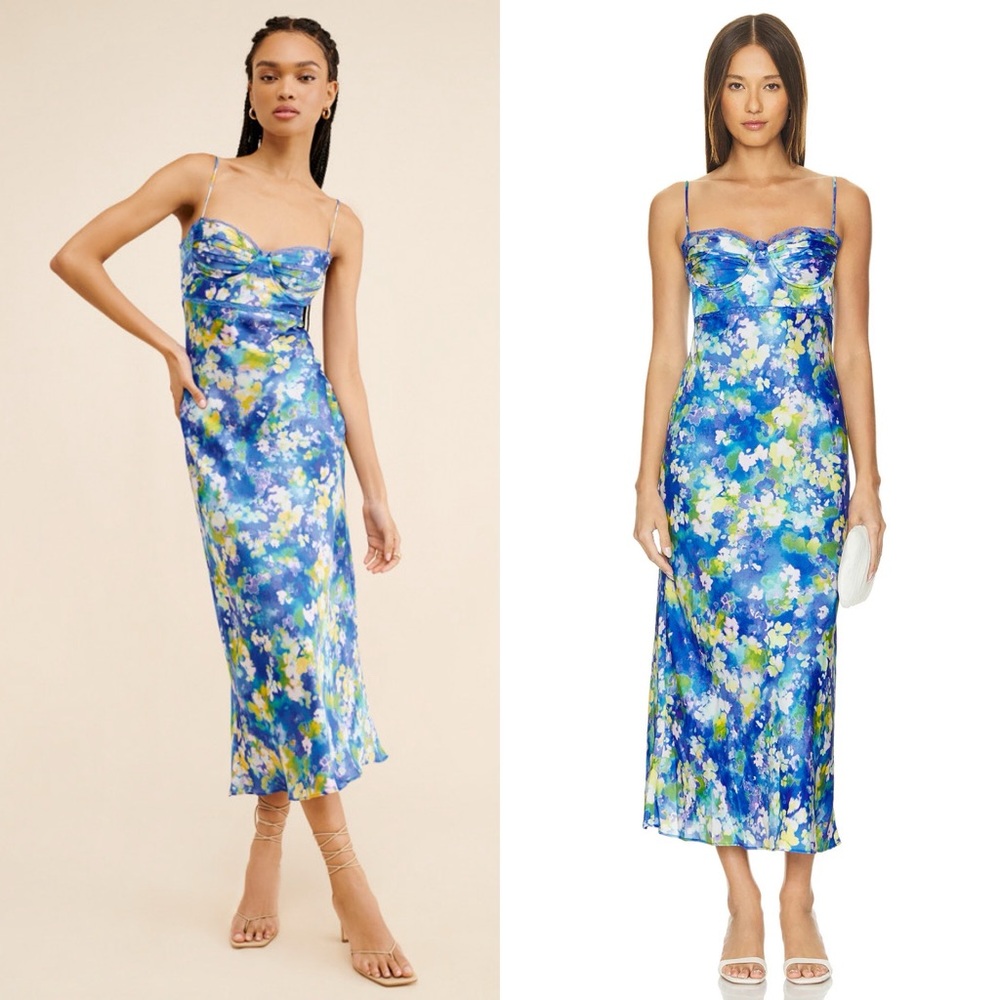 New ASTR Florianne Floral Satin Midi Dress Revolve - Picture 2 of 6